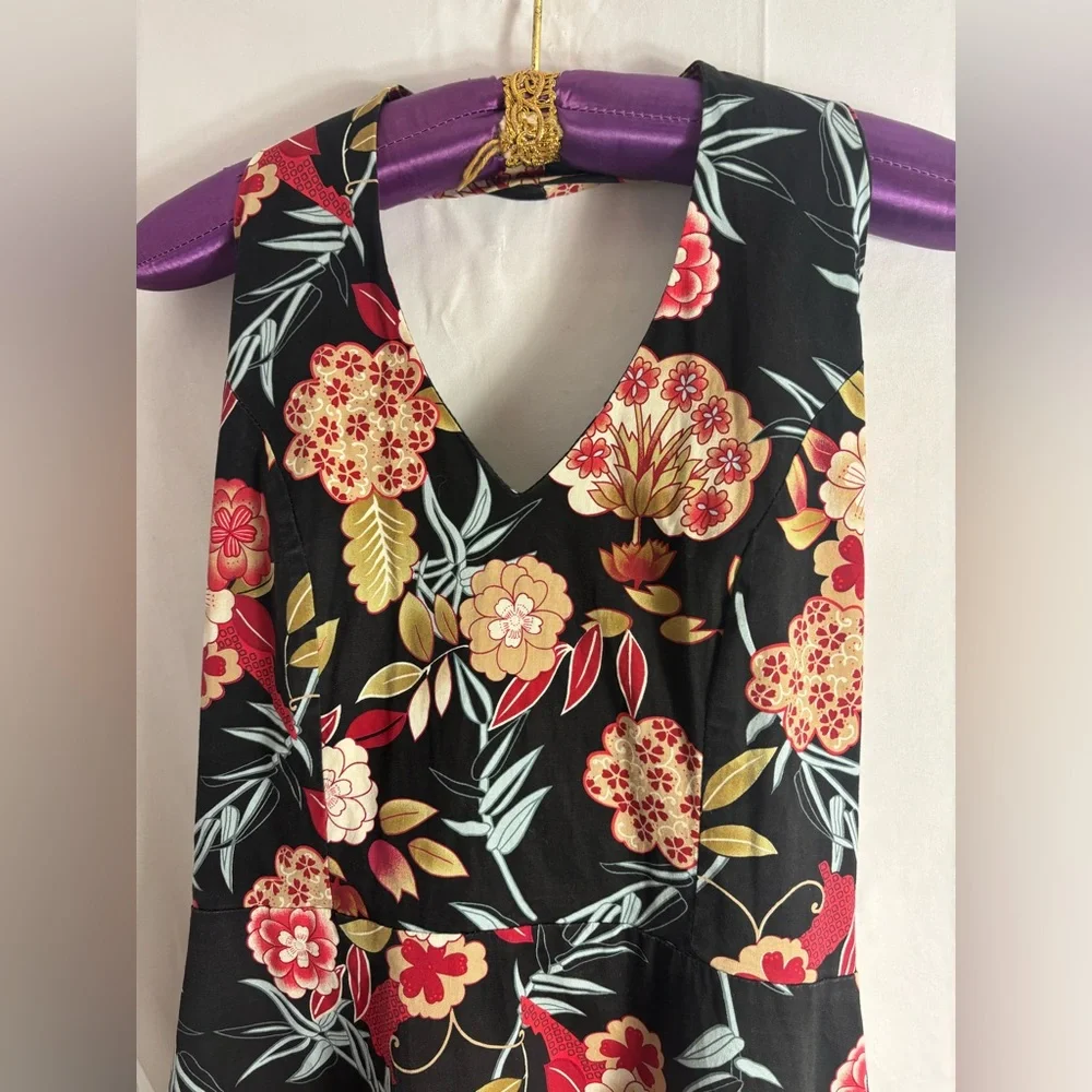 Y2K Black Floral Hawaii Tulle Whimsigoth Fairy Grunge Halter Dress Size M-L - Picture 15 of 16